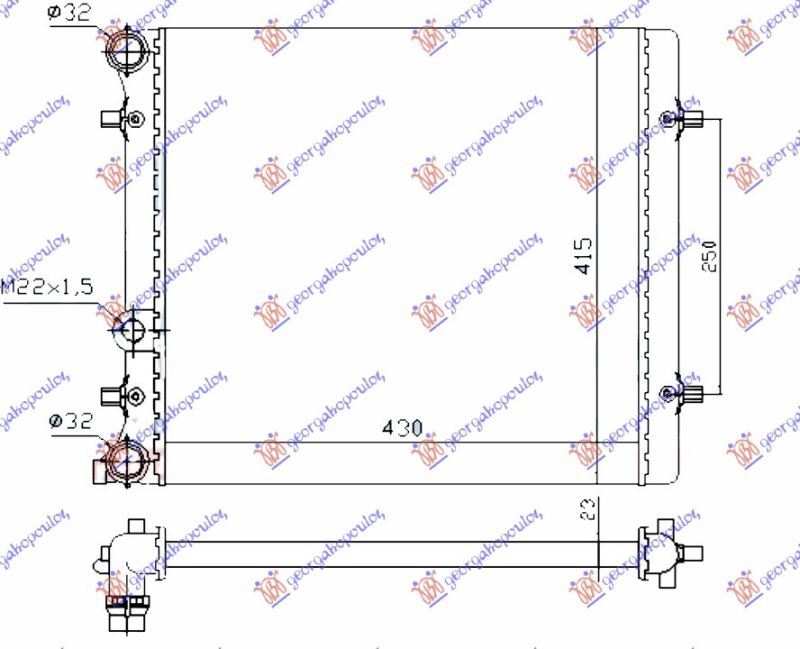 Hladnjak motora 1.4–1.6 ručni – klima (43X41.5X2.3) (MAHLE BEHR)