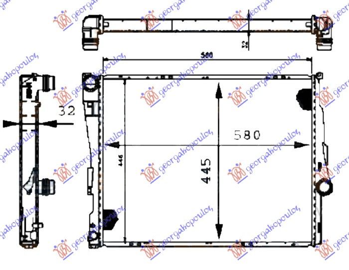 Hladnjak motora benzin-dizel manual-auto (580X450X32) (LEMLJEN SPOJ) (MAHLE BEHR)