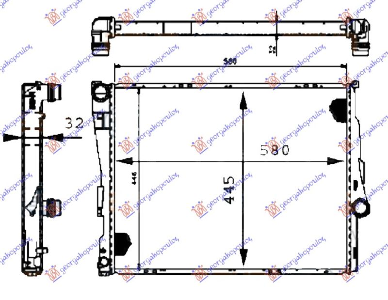 Hladnjak motora benzin-dizel manual-auto (580X450X32) (LEMLJEN SPOJ) (MAHLE BEHR)