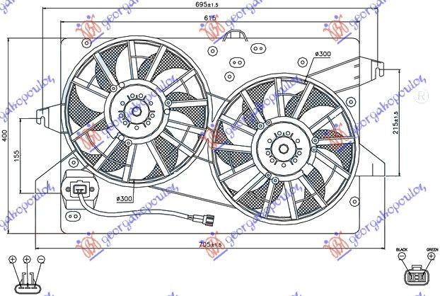 Ventilator hladnjaka komplet dvojni (+ A/C) benzin-dizel