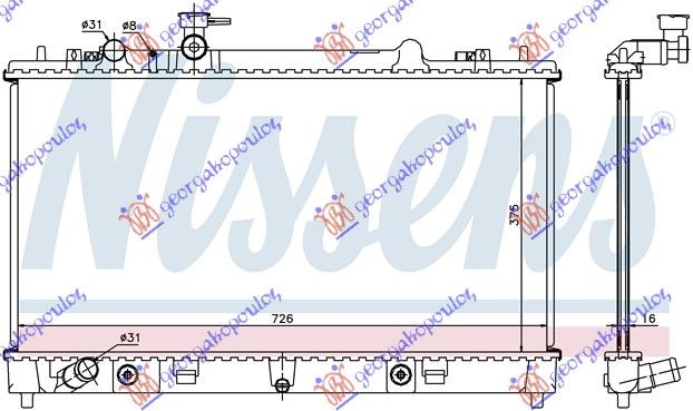 Hladnjak motora 1.8–2.0 benzin automatik (375X740X16)