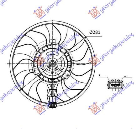 Ventilator hladnjaka (MOTOR & VENTILATOR) (2 PINA) (280 MM) (KVADRATNI KONEKTOR) (S KABELOM)