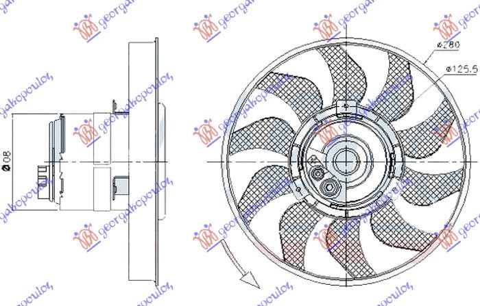 Ventilator hladnjaka (MOTOR + VENTILATOR) (2 PINA) (280 MM) (BEZ KABELA)