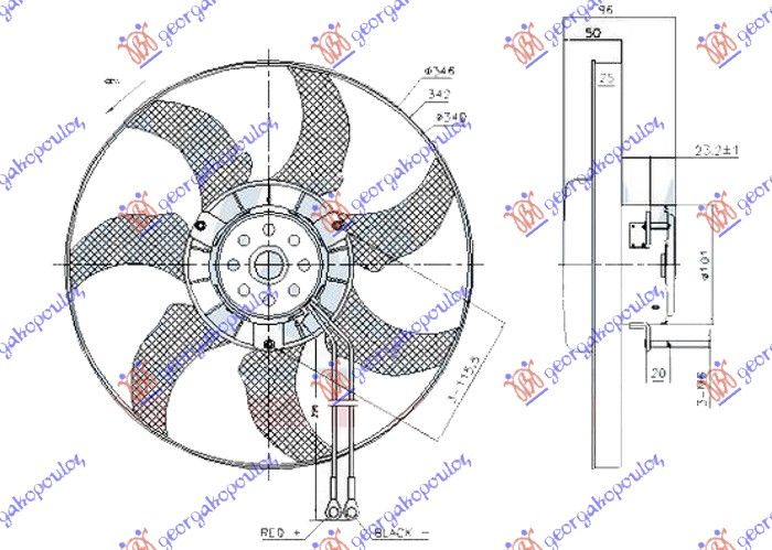 Ventilator hladnjaka (MOTOR + VENTILATOR) (340 MM) (2 KABELA)