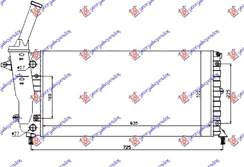 Hladnjak motora 1.2 8/16v +/-a/c 00-03 (63,5X32,5) (MAHLE BEHR)
