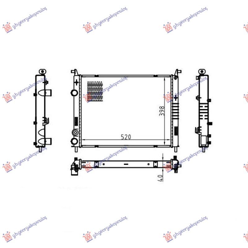Hladnjak motora 1.9 dizel (520X378X42) 00-