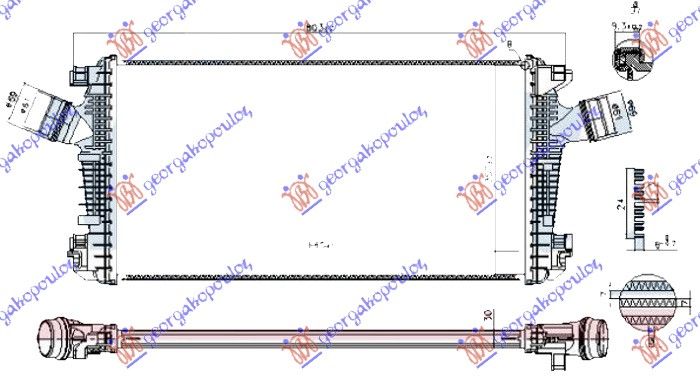Hladnjak interkulera 2.0 turbo benzin 11- (665X360X30) cijevi 61 mm