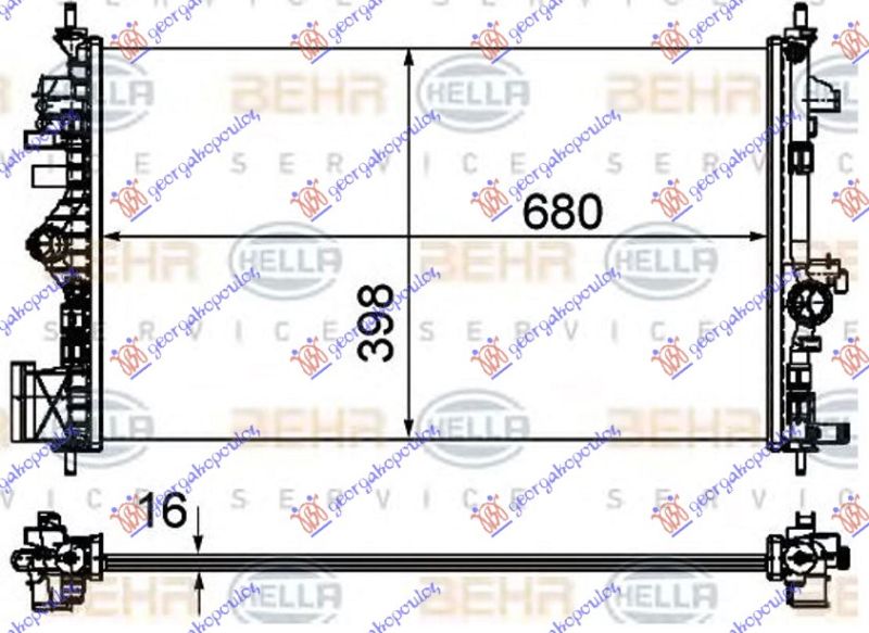 Hladnjak motora 1.6-1.8 & turbo +klima (68X40) (MAHLE BEHR PREMIUM LINE)