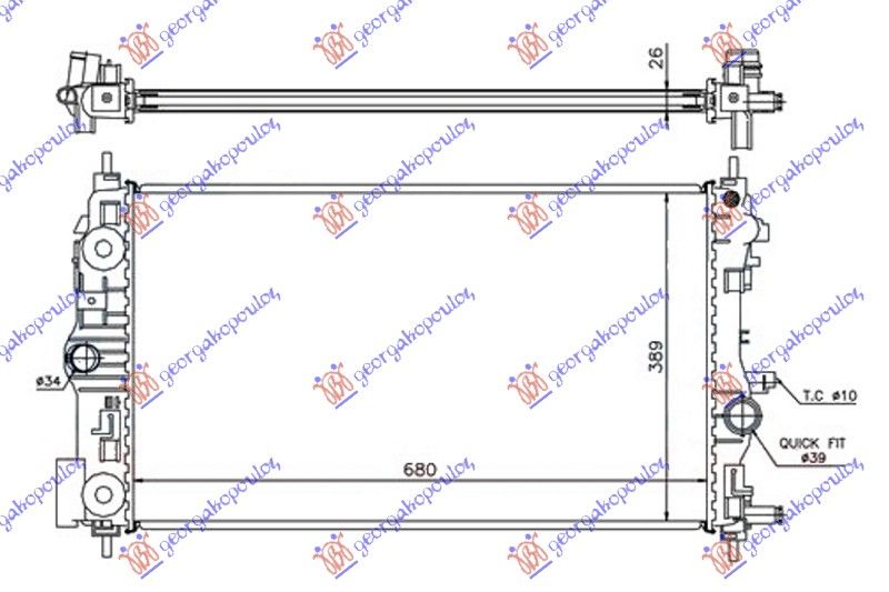 Hladnjak motora 1.4 turbo benzin ručni (680X390X26)