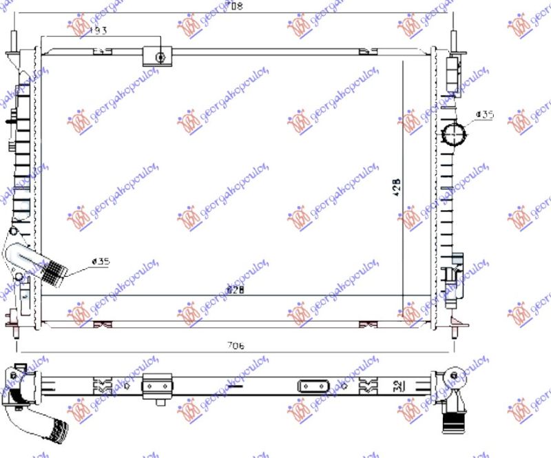 Hladnjak motora 1.6 dci (62.8X42.8X32) (MAHLE BEHR)