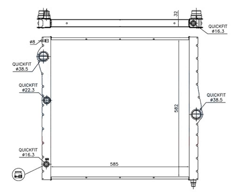 Hladnjak motora 4.4 (50I) benzin – 3.0 (50D) dizel (585X580X32) (ALUMINIJSKI)