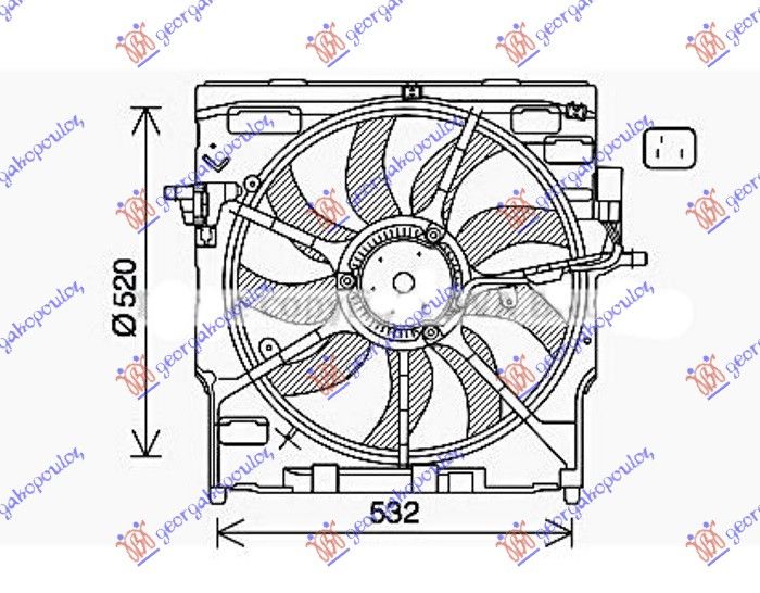 Ventilator hladnjaka komplet jednini dizel (520 MM) (3 PINA) (850 W)