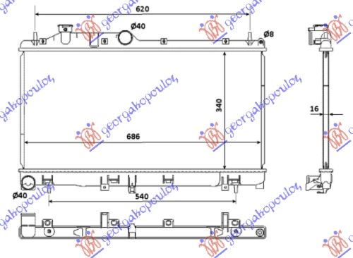 Hladnjak motora 2.0–2.5 benzin (34X68,5X16)