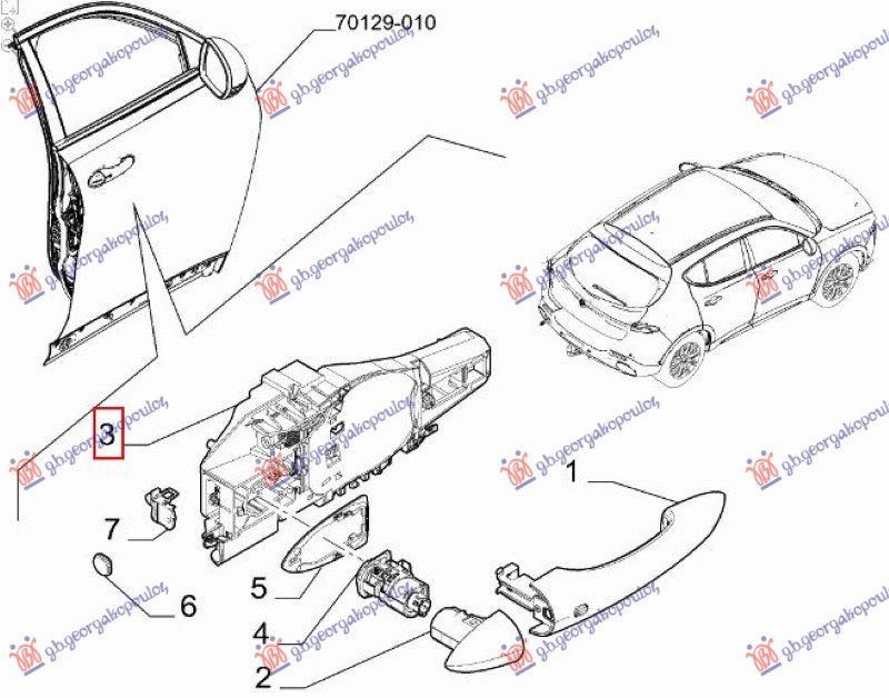 Ručka vrata vanjska strana prednji (UNUTRAŠNJI NOSAČ) (KEYLESS) (O)