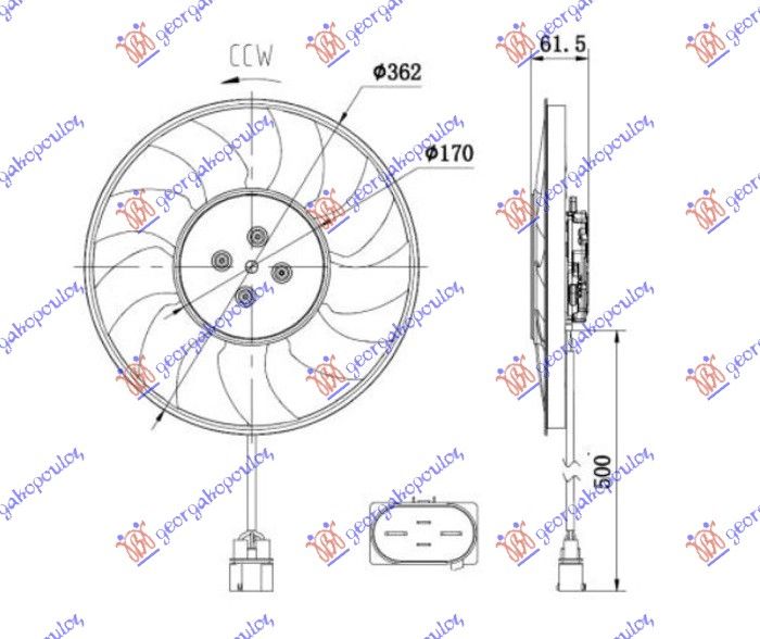 Ventilator hladnjaka (MOTOR + KUĆIŠTE) 4.0 - 3.0-4.0 hibrid benzin - 3.0-4.0 tdi hibrid dizel (370 MM) (400 W) (4 PINA) (LIJEVI)