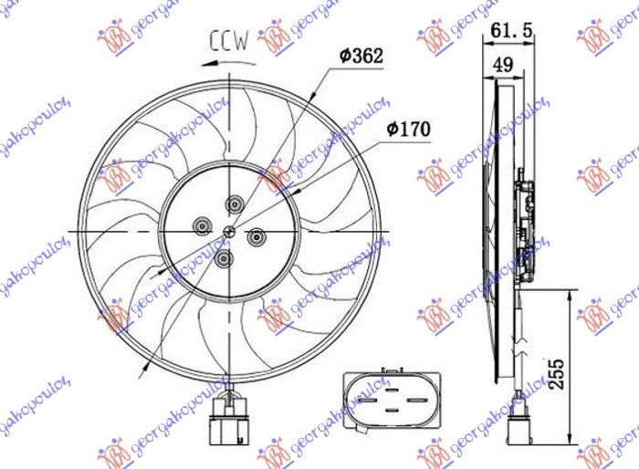 Ventilator hladnjaka (MOTOR + KUĆIŠTE) 4.0 - 3.0-4.0 hibrid benzin - 3.0-4.0 tdi hibrid dizel (370 MM) (400 W) (4 PINA) (DESNI)