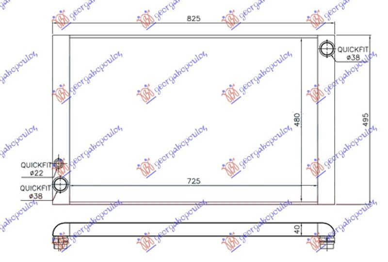 Hladnjak motora za sve benzin-dizel (725X480X40) dijagonalna cijev