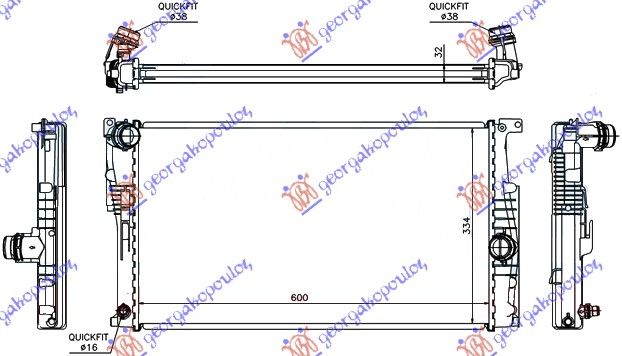 Hladnjak motora 2.0 / 3.0 (420D/425D/430D) dizel automatik (600X334X32)
