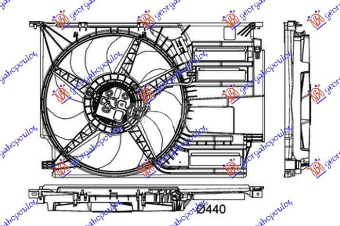 Ventilator komplet 1.5-2.0  benzin - 2.0 dizel (440MM) (600W) (2PIN)