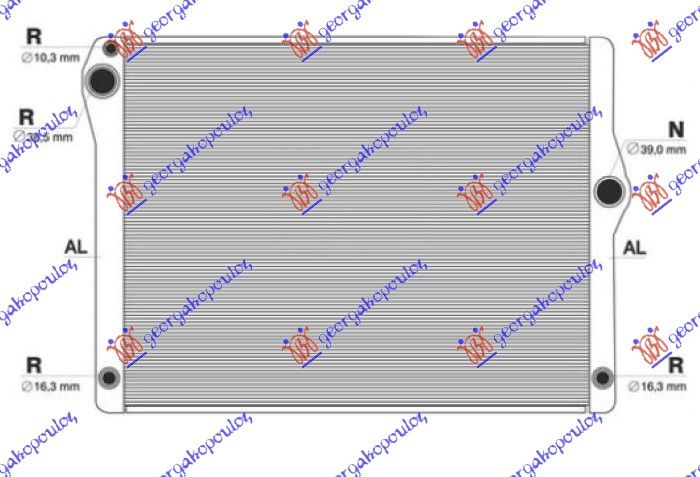 Hladnjak motora 3.0 benzin +/- klima ručni/auto (612X487) (3 CIJEVI)