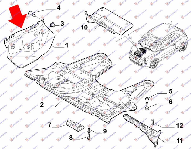 Zaštita motora ispod alternatora, plastična