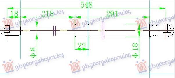 Amortizer gepek vrata 03- (550L-280N)