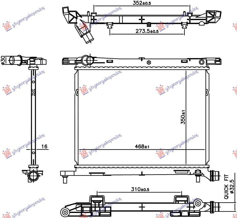 Hladnjak motora 1.0 hibrid-benzin (350X468X16) quick fit