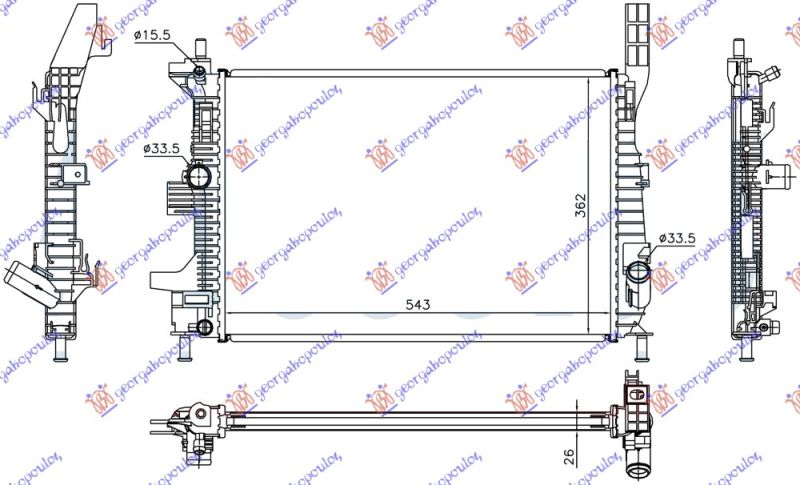Hladnjak motora 1.0 ecoboost / 2.3 rs benzin (543X362X26)