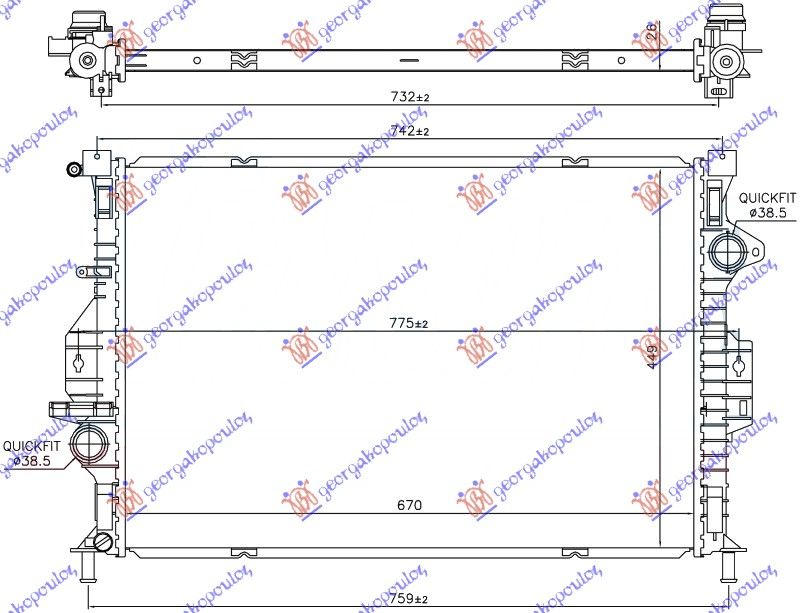 Hladnjak motora 1.6 ecoboost automatik benzin -15 (670X449X26)