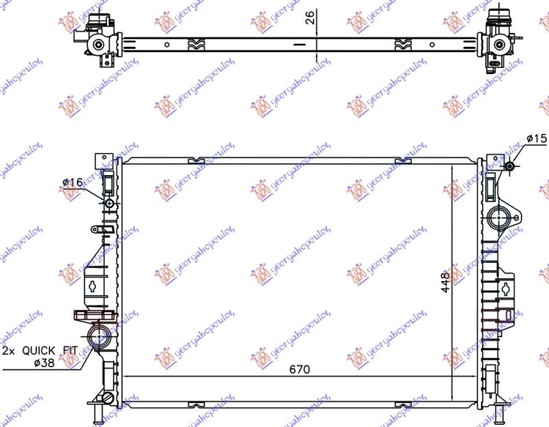 Hladnjak motora 2.0 tdci automatik dizel –15 (670X448X26)