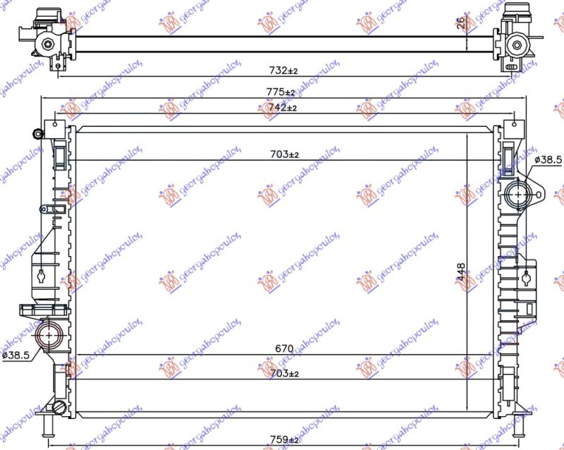 Hladnjak motora 1.6 ecoboost benzin – 2.0 tdci dizel ručni -15 (670X449X26)