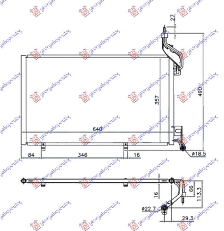 Hladnjak klime 1.6 ecoboost benzin (620×350×16) cijevi 22/18mm