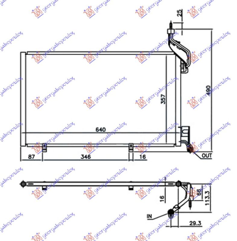 Hladnjak klime 1.6 ecoboost benzin (600×350×16) cijevi 18/18mm