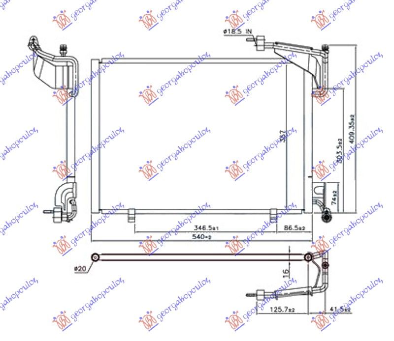 Hladnjak klime 1,0 12v turbo ecoboost (540×350×16) 18/18 mm
