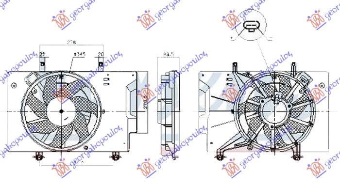 Ventilator hladnjaka komplet 1.0 ecoboost benzin +a/c (345 MM 2+2 PINA)