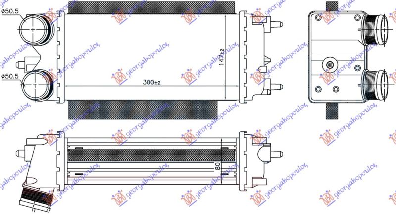 Hladnjak interkulera 1.5 - 1.6 tdci φ50.5 (300X147X80)