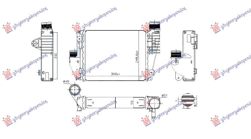 Hladnjak interkulera 1.5 benzin - 1.6 dizel (300X248X50)