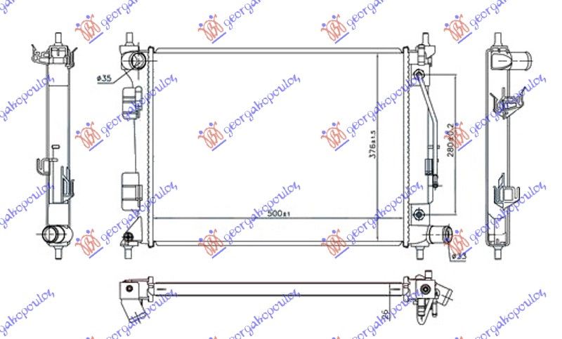 Hladnjak motora 1.4i benzin automatik (500X375X26)