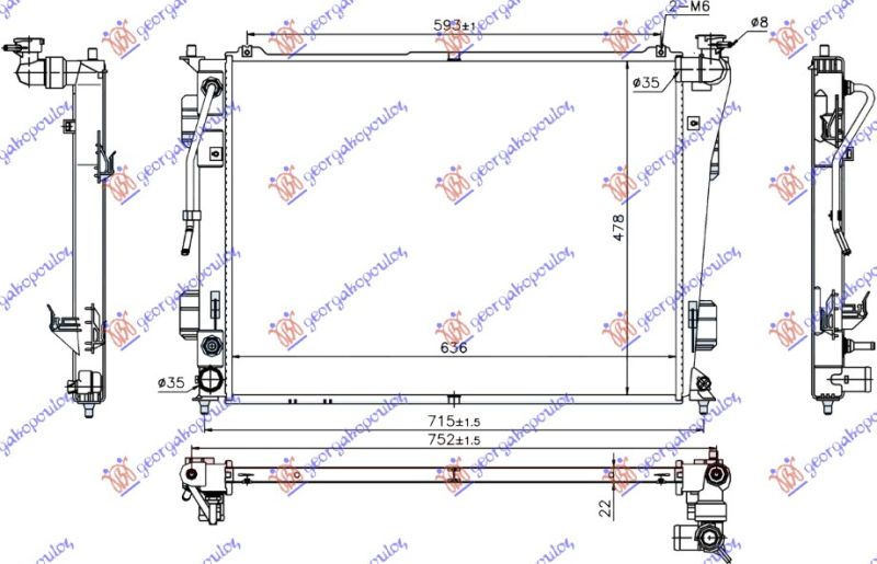 Hladnjak motora 2.0–2.4 automatski benzin (635X480X16)