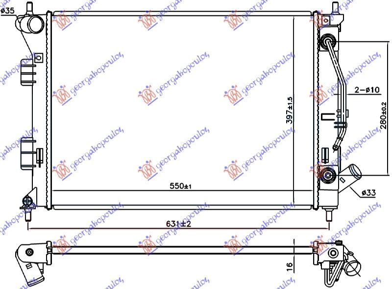 Hladnjak motora 1.6 benzin automatik +/- klima (55X39.7X1.6)