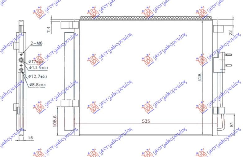 Hladnjak klime 2.0-2.2 crdi dizel (490×430×16) type halla