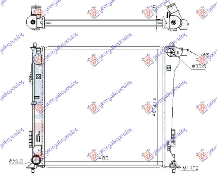 Hladnjak motora 1.6 gdi turbo benzin automatik (490X470X26) (KOREJA)