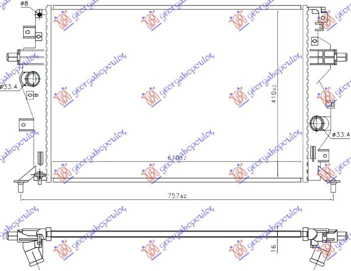 Hladnjak motora 1.6 benzin/hibrid (610X410X16)