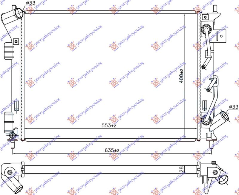 Hladnjak motora 1.6i–2.0i–1.6 gdi benzin automatik (553X400X28)
