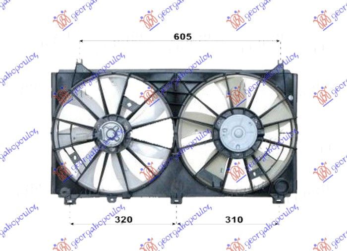 Ventilator hladnjaka komplet dvojni 2.5 benzin (350 / 350 MM) (2+2 PINA)