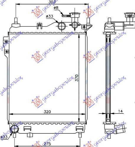 Hladnjak motora 1.1–1.3 benzin +/-a/c (370X320) (VENTILATOR 21,5 CM)