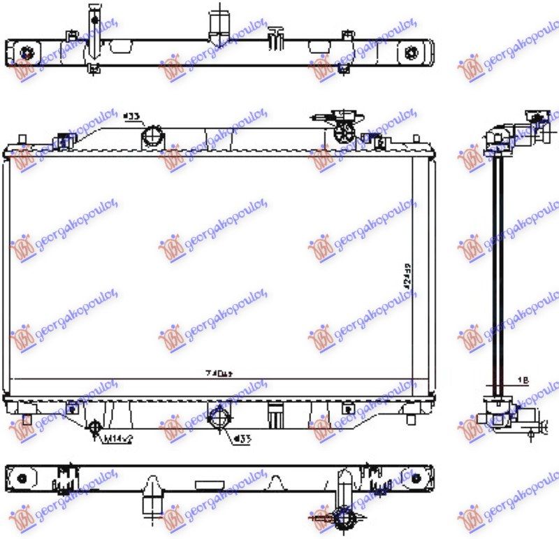 Hladnjak motora 2.0–2.5 benzin (42,5X74,0X16)