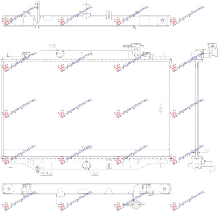 Hladnjak motora 2.0–2.5 benzin (42,5X74,0X16) (KOYO)