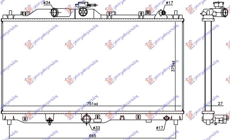 Hladnjak motora 1.5 d dizel (375X741X27)