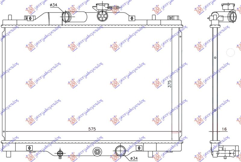 Hladnjak motora 2.0 benzin (375X575X16) (KOYO)